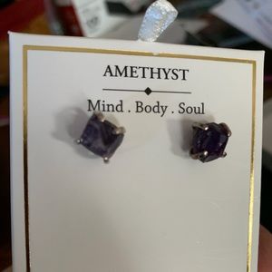 Beautiful Amethyst Rough Cut post earrings.  EUC.